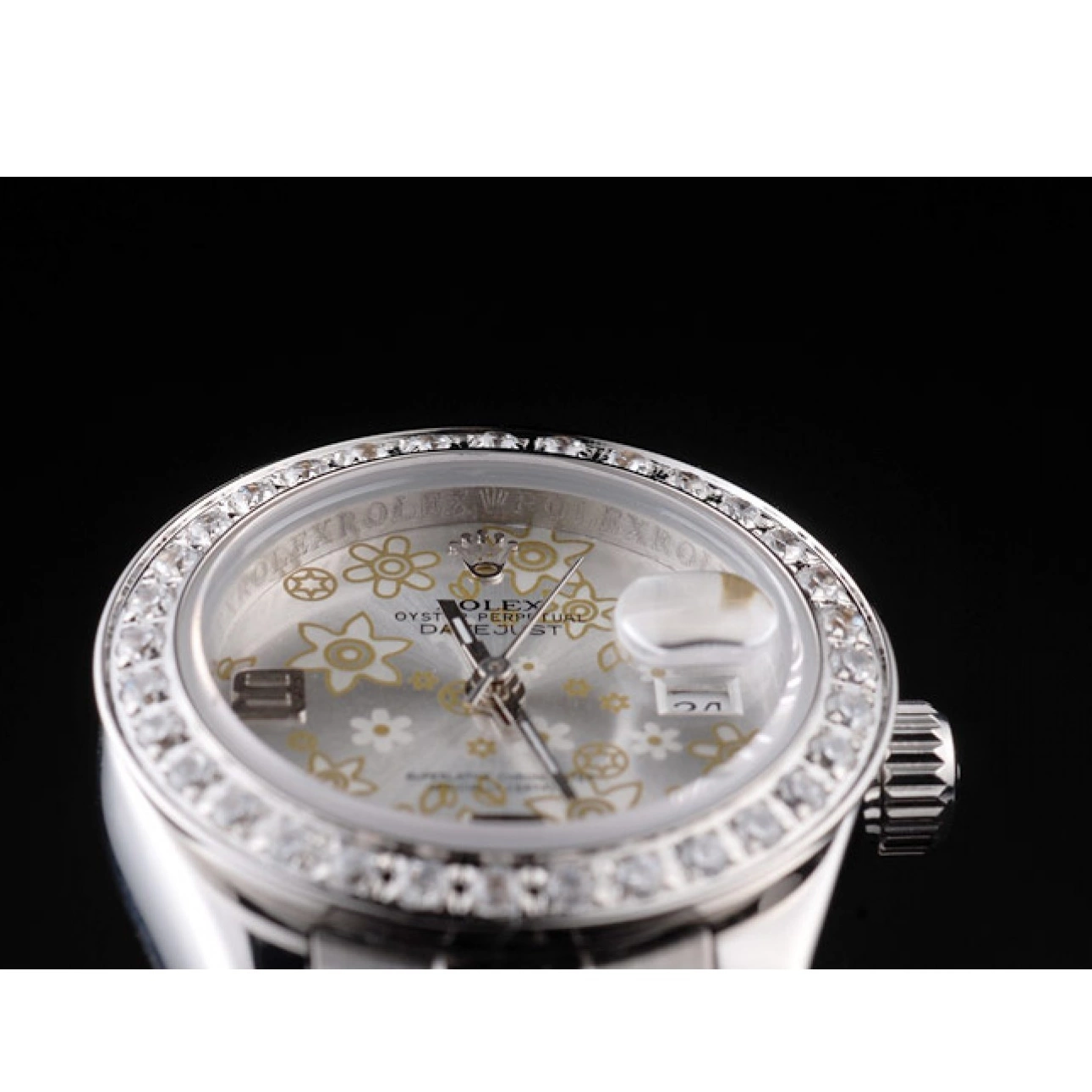 Aaa replica watch Silver Dial Datejust Stainless Diamond Polished Flowers Steel Rolex 98082 Plated 0619